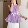 Women Summer Strap Sleeveless Bow Knot Pleated Casual Tank Tops