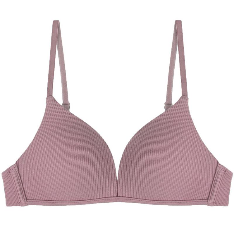 European and American Ribbed Simple Thin Mold Cup Deep V Without Steel Ring Gathering Bra Sexy and Comfortable Girl Underwear