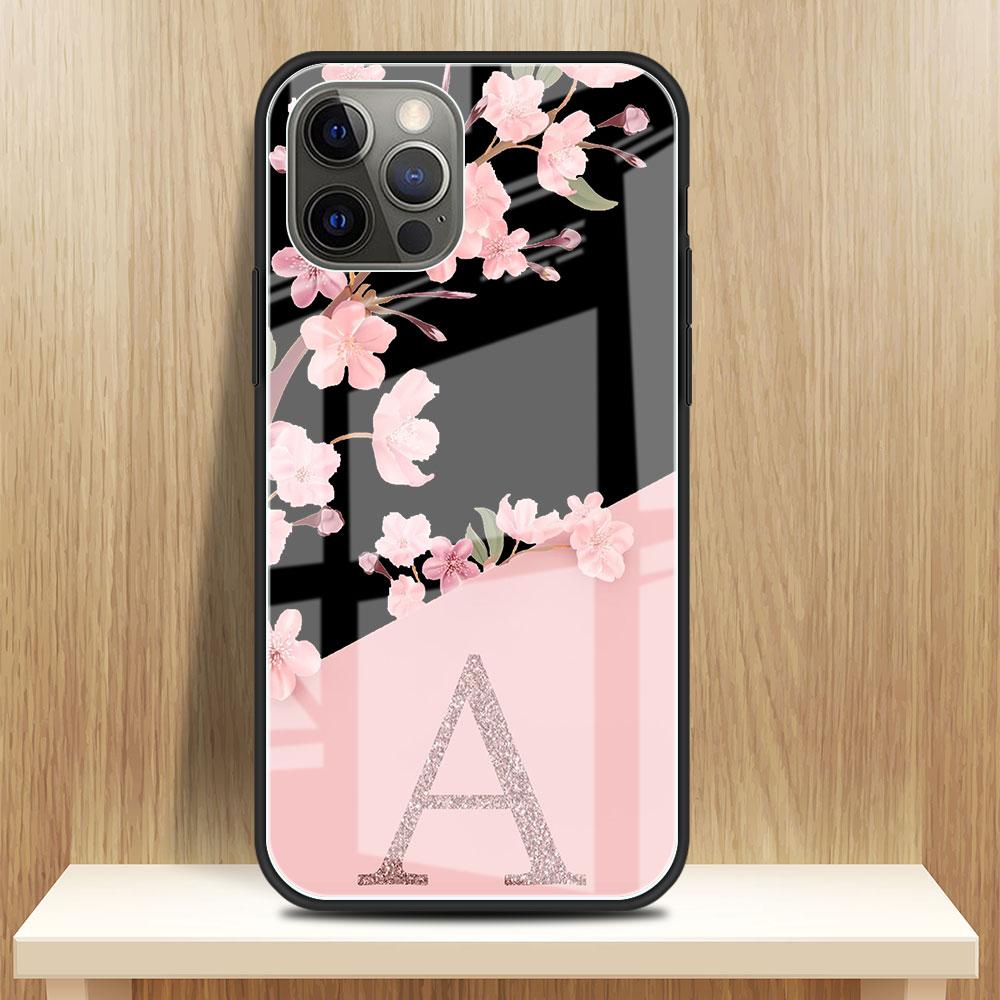 Изготовленный на заказ чехол Cherry Blossom Flower Initial Glass для Apple iPhone 14 13 Pro 11 12 7 8 Plus SE 2022 XR X XS Max 6 6S Phone Cover