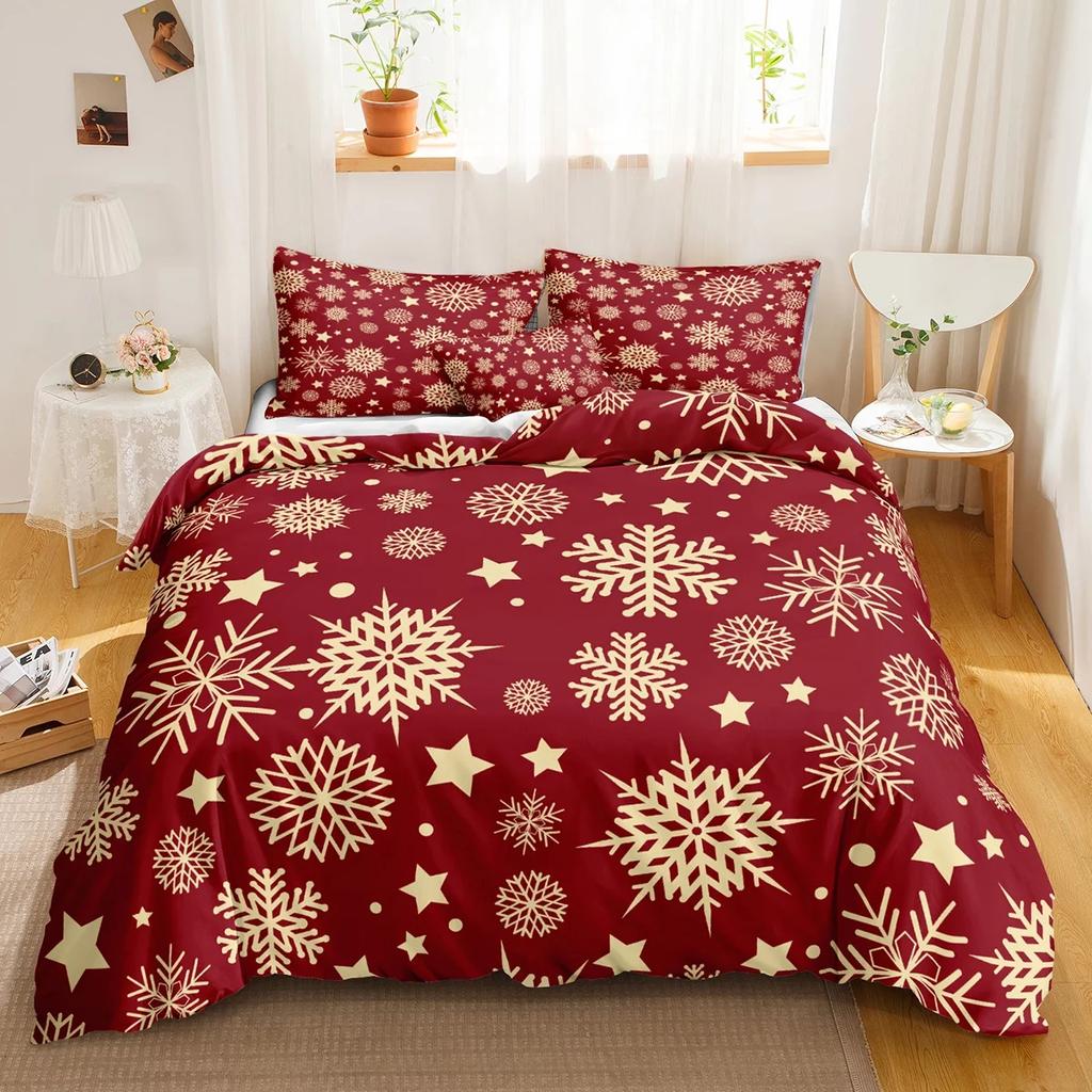 Red Christmas Duvet Cover Bedding Sets Snowflake Duvet Cover Set White Snowflake Microfiber For Bedroom Decoration Teens Women