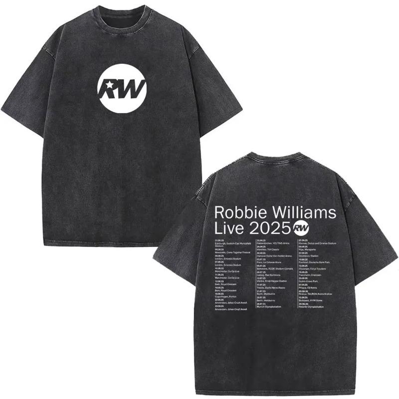 Винтажная стираная футболка Robbie Williams BRITPOP Tour 2026 Двусторонняя мужская и женская одежда Мода Высококачественные хлопковые футболки