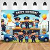 Cartoon Police Backdrop Police Station Car Background Banner Kid Birthday Party Decoration Baby Shower Supplies Photography Prop