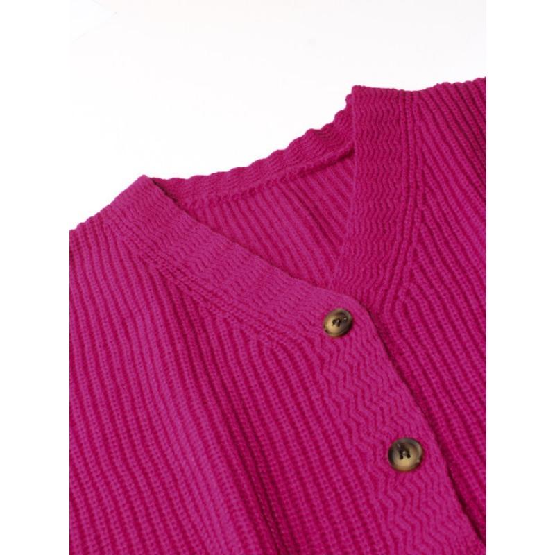 Зимний женский однотонный свитер-кардиган с V-образным вырезом и пуговицами