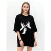 Oversized T Shirt Black Skeleton Hands Graphic Print Casual Streetwear Top for Women