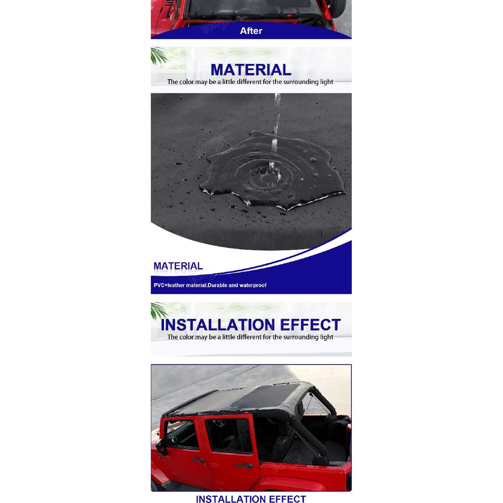 BAWA Soft Roof Car Top Sunshade Cover for Jeep Wrangler JK 4-door 2007-2017 Anti UV Car Exterior Accessories
