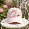 Women Baseball Hat with Rhinestone Bow, Embroidered Bees Butterflies Pattern Sun Casual Outdoor Hat, Adjustable Metal Buckle Sport for All-Season Wear