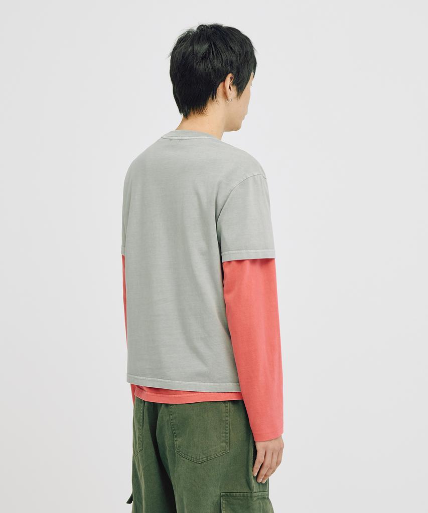 TAKEASY Pigment Layered Crop Top (Gray + Dusty Pink)