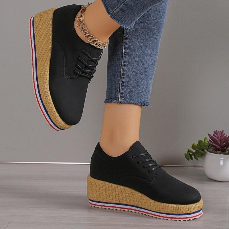 Large Size Women Hiking Shoes 2024 Spring New Flat Heel Sneakers Thick Bottom Lacing Single Shoes Female Women Sneakers Size 42