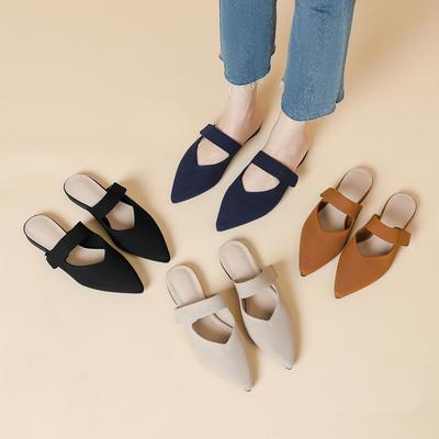 Женские вязаные тапочки Мэри Джейн большого размера с острым носком и неглубоким носком, летние повседневные вязаные сандалии на плоской подошве, размеры 34-43