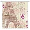 Eiffel Tower Paris Scenery Shower Curtain Vintage Scenery Cherry Blossom Butterfly Polyester Fabric Bath Curtains Bathroom Decor