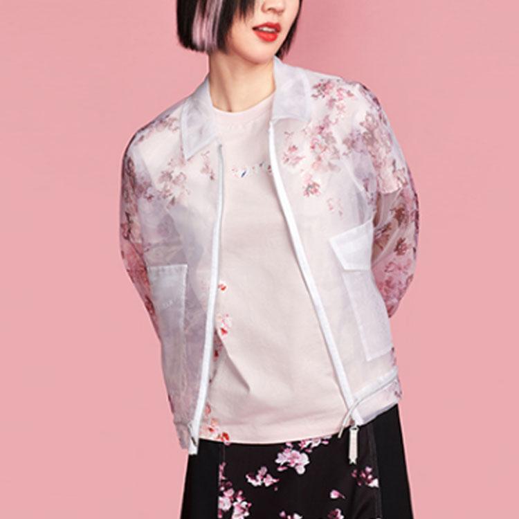 Футболка с коротким рукавом и круглым вырезом Li Ning Sakura Pattern, женские топы, розового цвета AHSR626-2