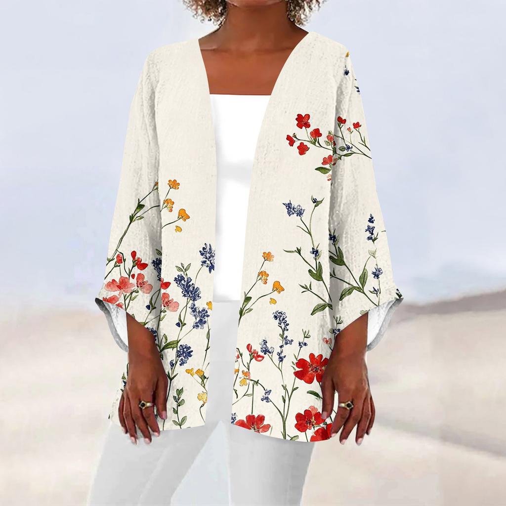 Women's Casual And Fashionable Printed Lightweight Mid Length Jacket Cardigan Cardigan