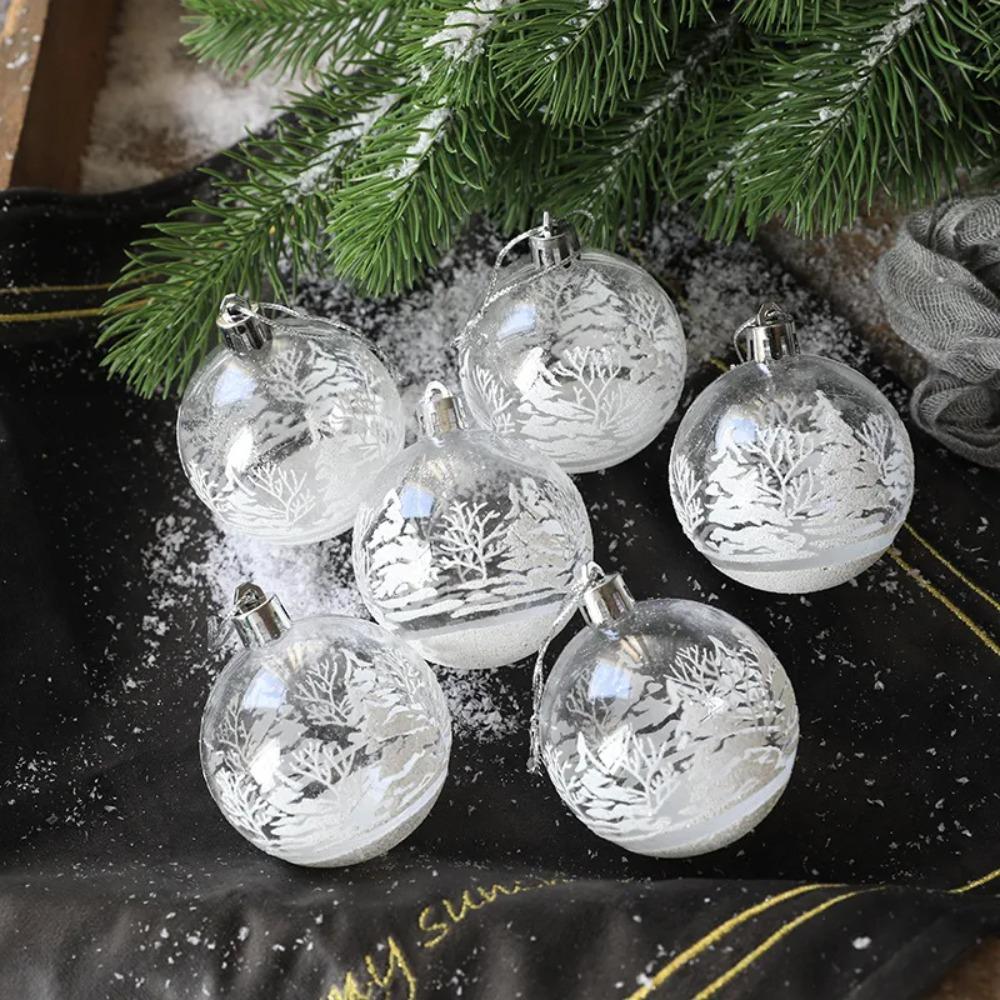 6pcs Clear Baubles Christmas Ball 6cm Hanging Ball Shatterproof Xmas Hanging Ornament Party Supply
