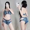 Sexy Lingerie Sexy Women Ripped Jeans Low-rise Zipper Crotch Pants Pure Desire Hot Nightclub Uniform