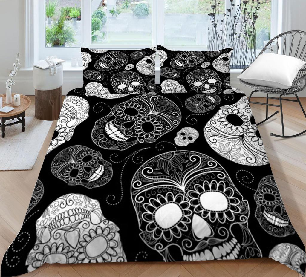 Bedding Set 3D Skull Print Home Bed Cover Homes Bedclothes Pillowcase Breathable Warm Comforter Duvet Covers