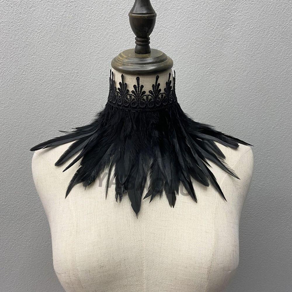 Cosplay Women Sexy Natural Feather Feather Choker Lace Fake Collar Punk Cape Shawl