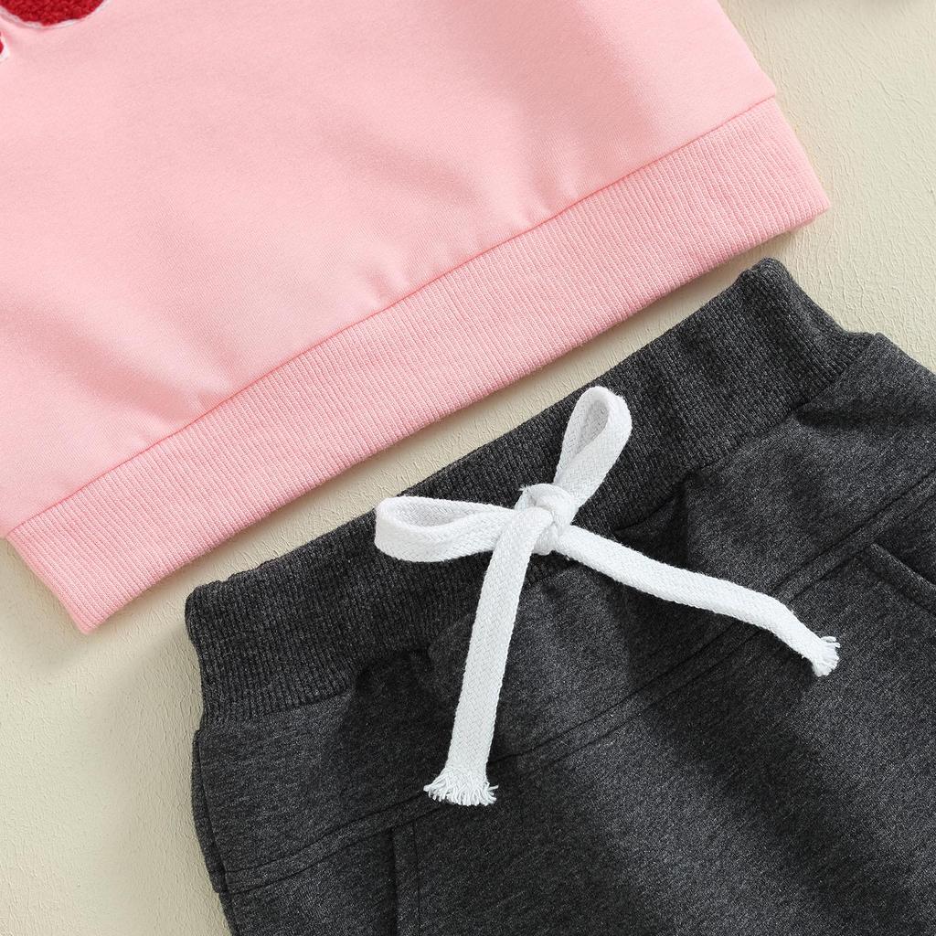 Baby 2 Piece Outfit Plush Letter Embroidery Long Sleeve Sweatshirt and Elastic Pants Set for Newborn Infant Fall Clothes