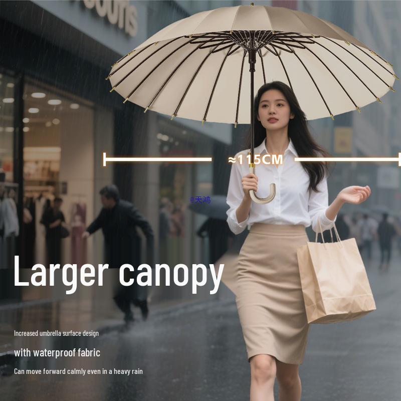 Очень большой женский ветрозащитный зонт на 24 спицы для двоих с длинной ручкой и крючком