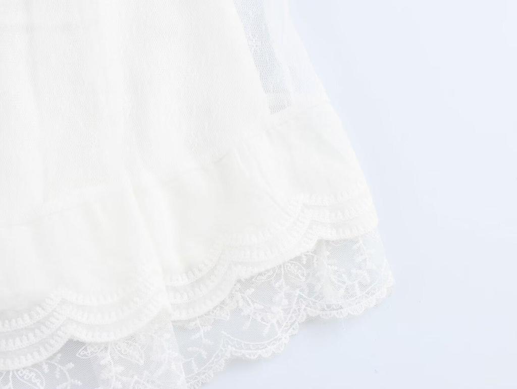 Spring 2025 Women's European & American Lace Trim Puff Midi Skirt