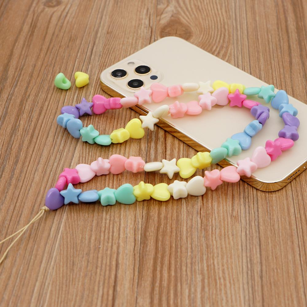 2025 New Pink Five-pointed Star Pearl Phone Chain Resin Smiley Face Beaded Mobile Phone Lanyard for Women Jewelry