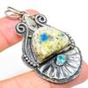 Natural K2 Blue Azurite,Blue Topaz Stone 925 Sterling Silver Pendant 2.52" g2V75