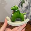 Зеленая керамическая фигурка лошадки-качалки с декором из кракелюровой глазури и жемчужным ожерельем. Мини-настольное украшение для дома, подарок на удачу.