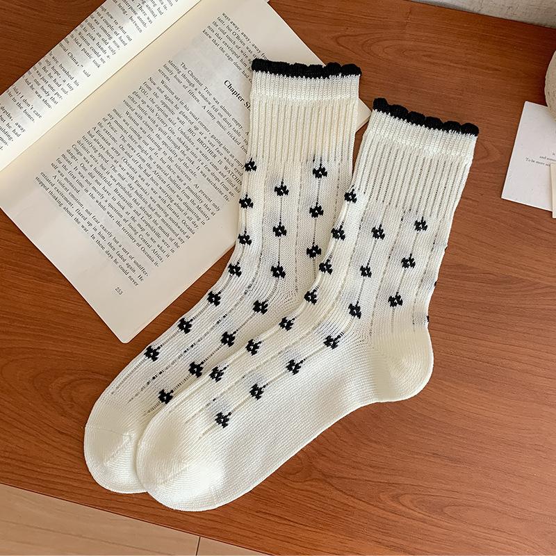 Женские летние тонкие новинки дышащая сетка темный цветок свободный раструб студенческий стиль носки-гольфы