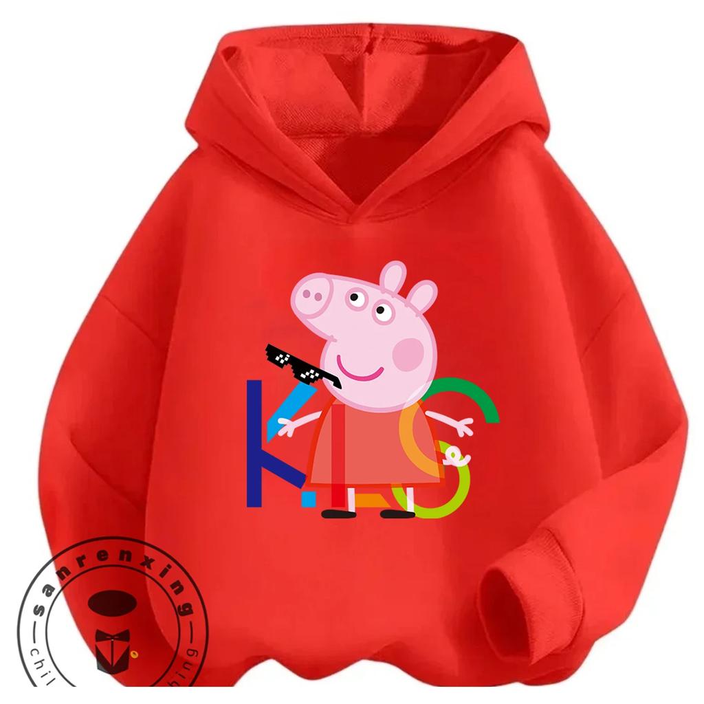 Trendy Kids Cartoon Hoodie Cute Casual Winter Hooded Street Style Youth Top Peppa Pig Boys Girls 3 14
