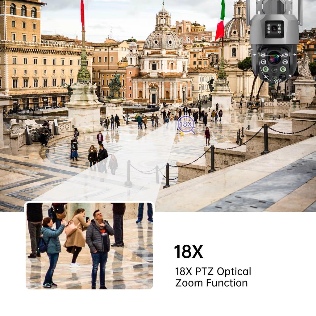 8-мегапиксельная 18-кратная оптическая зум-камера с двумя объективами 4G/Wifi IP-камера с полноцветным обнаружением человека, беспроводная PTZ-камера для домашней безопасности, монитор видеонаблюдения