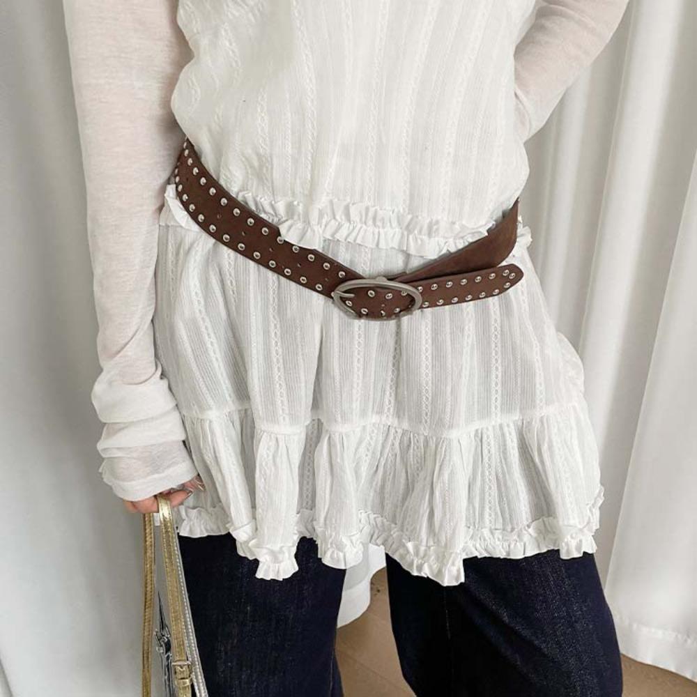 Jeans Decor Rivet Waist Belt Punk PU Leather Waistbands Vintage Y2K Wide Belt  Gift