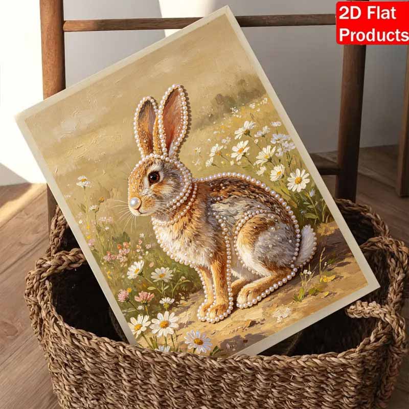 Набор для рисования жемчугом в рамке Милый кролик Цветок DIY 3D холст с бусинами Арт Креативное хобби для отдыха Поделка Домашний декор Настенное украшение Идея для подарка