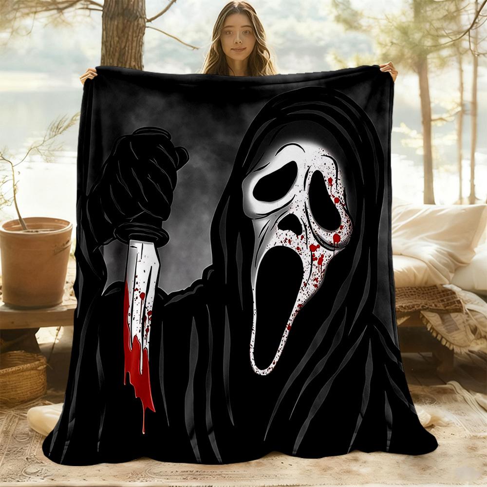 1 шт. Плед Фланелевый с Принтом Ghostface Scream для Улицы - Легкий Мягкий Теплый Всесезонный Плед с HD Печатью для Дивана, Кровати, Путешествий, Кемпинга 038