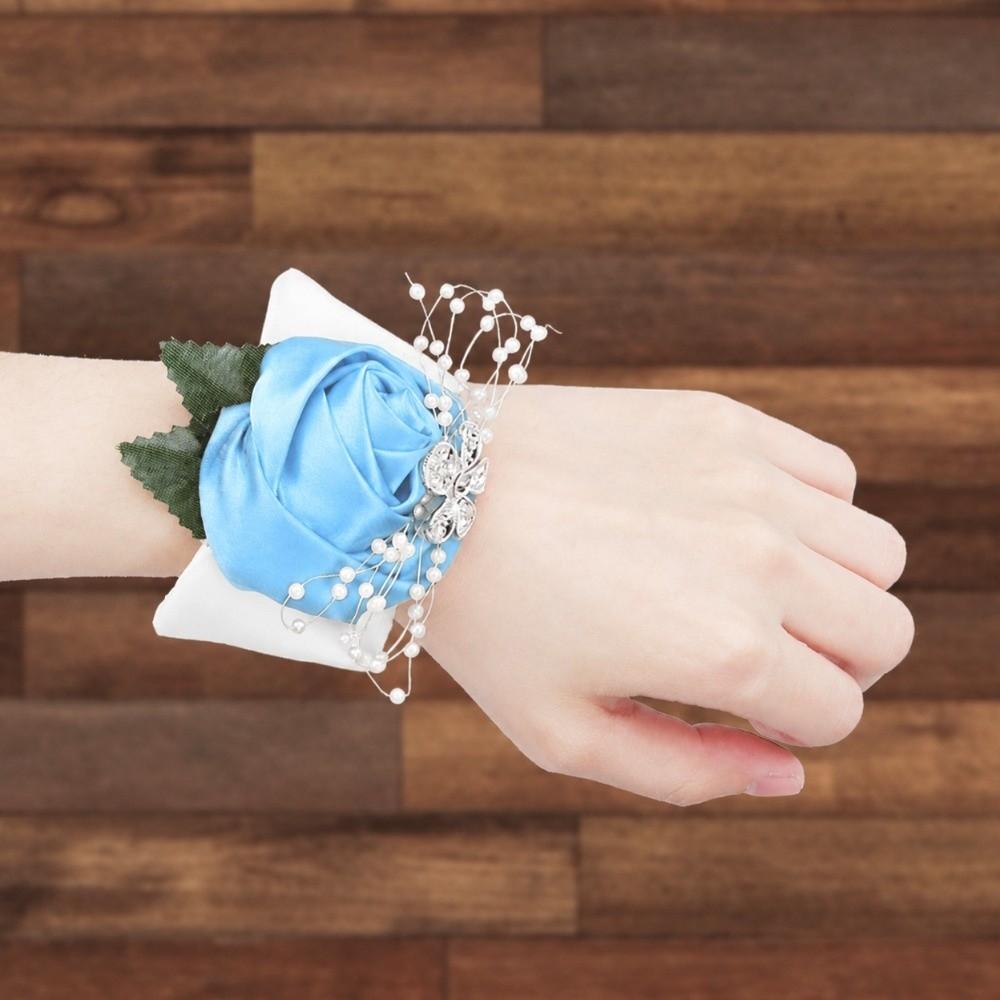 2pcs Diamond Rose Wrist Corsage Rose Red Wedding Corsage Beautiful Hand Flower For Bridesmaid