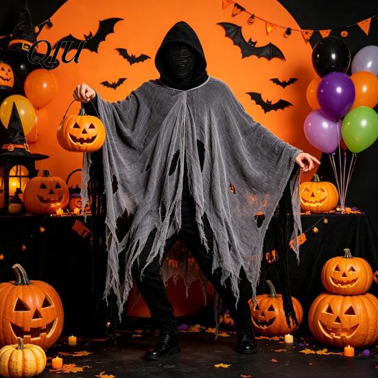 Grim Reaper Cape Costume, Halloween Scary Hooded with Cloak Head Cover for Adult, Medieval, Renaissance Cosplay Accessory Festival