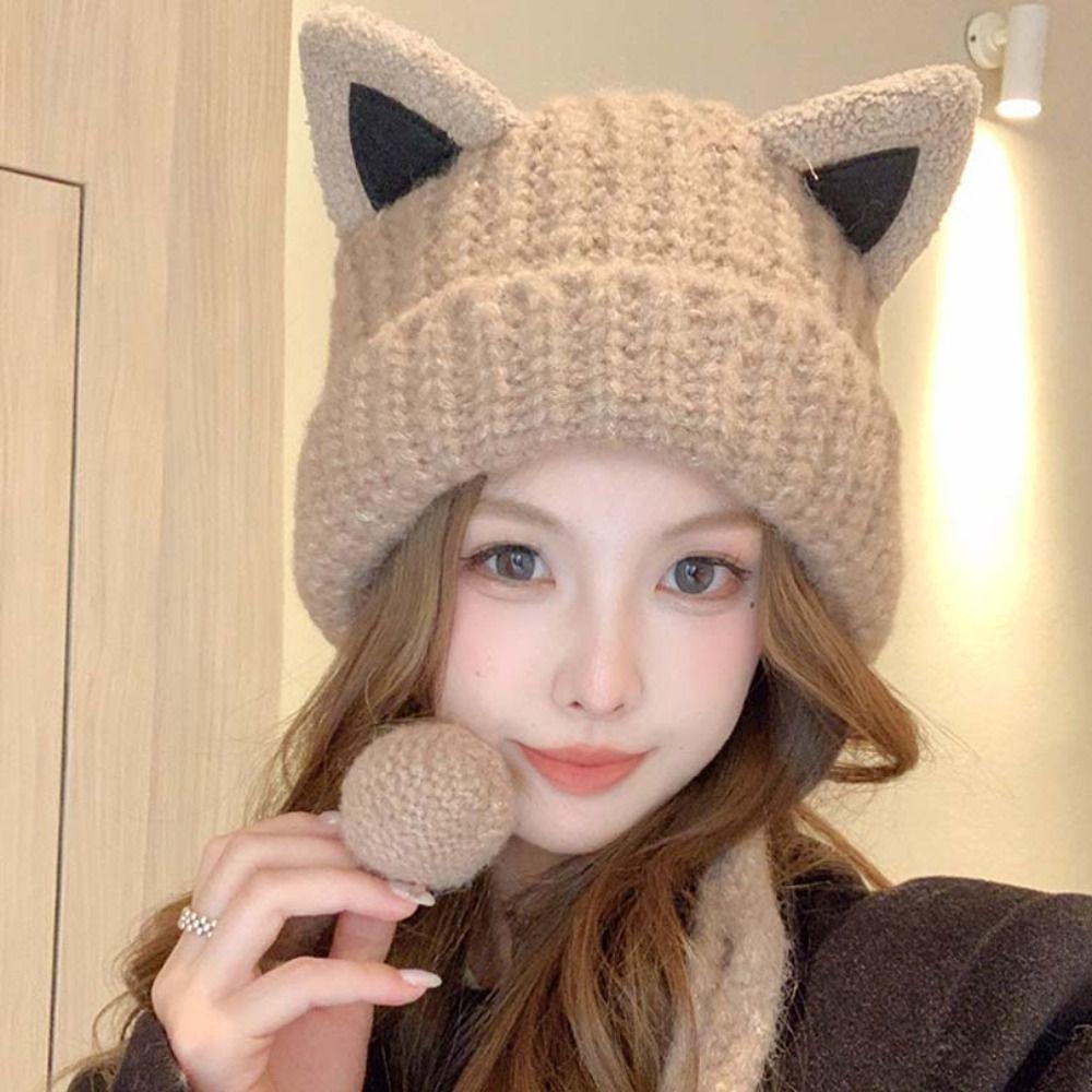 Ветрозащитная шапка с медвежьими ушками и кисточками, зимняя шапка-бомбер, вязаная шапка с кошачьими ушками для отдыха, уличная одежда