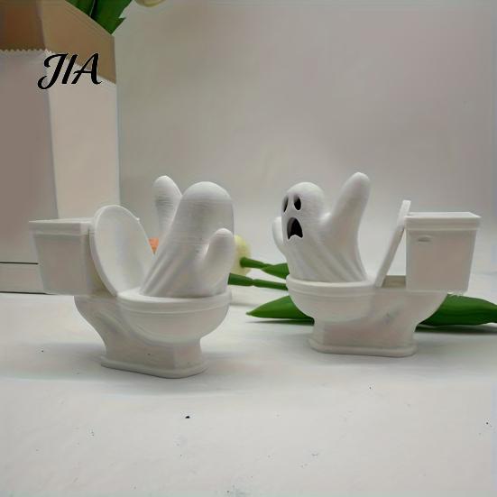 Halloween Home Decorations 3D Printed Toilet Ghost Figurine, Minimalist Statue, Funny Desktop Ornament, Interesting Cafe Decor Creative Tabletop
