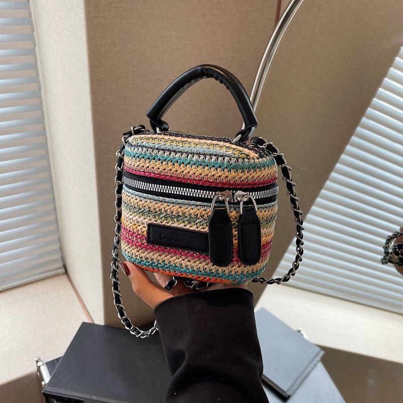 Женская соломенная сумка через плечо с цепочкой-сумкой, застежкой-молнией, регулируемым ремешком, сумка для работы и путешествий