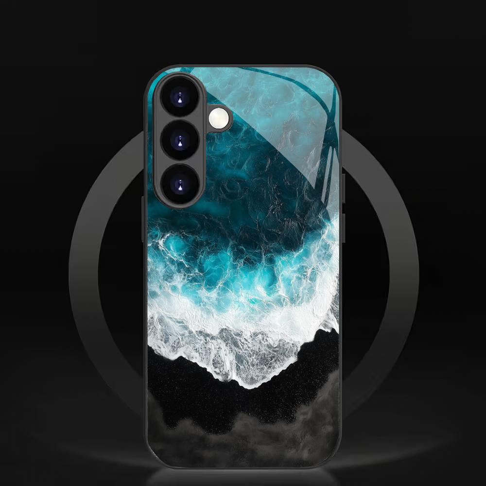 Стеклянный чехол для телефона с узором синего океана, подходит для Samsung Galaxy S26 S25 S24 S23 S22 S20 FE/Ultra/Plus5G, противоударная задняя крышка