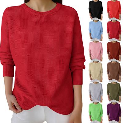 Пуловеры с длинным рукавом для женщин, с круглым вырезом, повседневные, милые, с принтом, вязаные, оверсайз