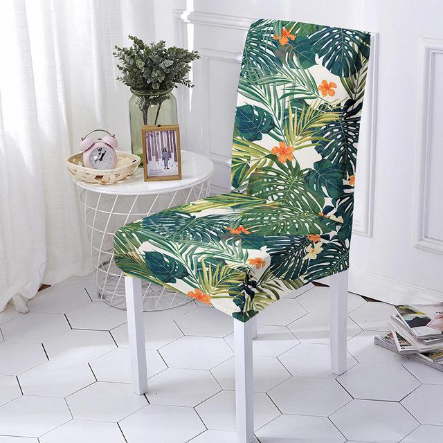 Tropical Plant Print Elastic Chair Cover Washable Green Series All Inclusive Dining Chair Cover Spandex For Restaurant Wedding