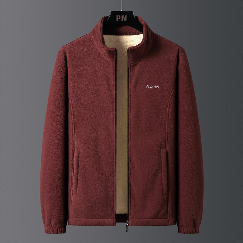 Осенне-зимняя вышитая флисовая мужская куртка из овечьей шерсти, флисовая утолщенная флисовая куртка