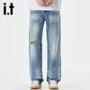 Izzue It Men's American Street Style Ripped Loose Straight Jeans