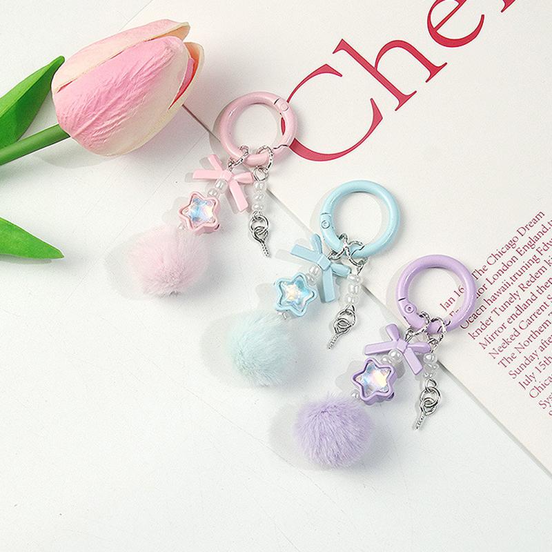 Sweet Bow Star Beaded Keychain Kawaii Pendant For Women Girls Versatile Exquisite Backpack Decoration Accessories Gifts