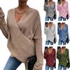 Women Autumn Winter Plus Size Sweaters Coat Casual Sexy V Neck Pullovers Wrap Front Long Sleeve Sweater Outdoor Loose Sweater Top