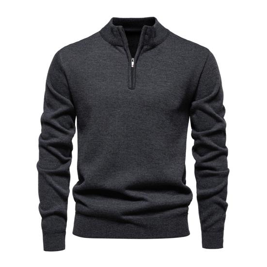 Мужской свитшот со стойкой, на молнии, с половинной планкой, с длинным рукавом, пуловер, топы однотонные, осенне-зимние теплые топы