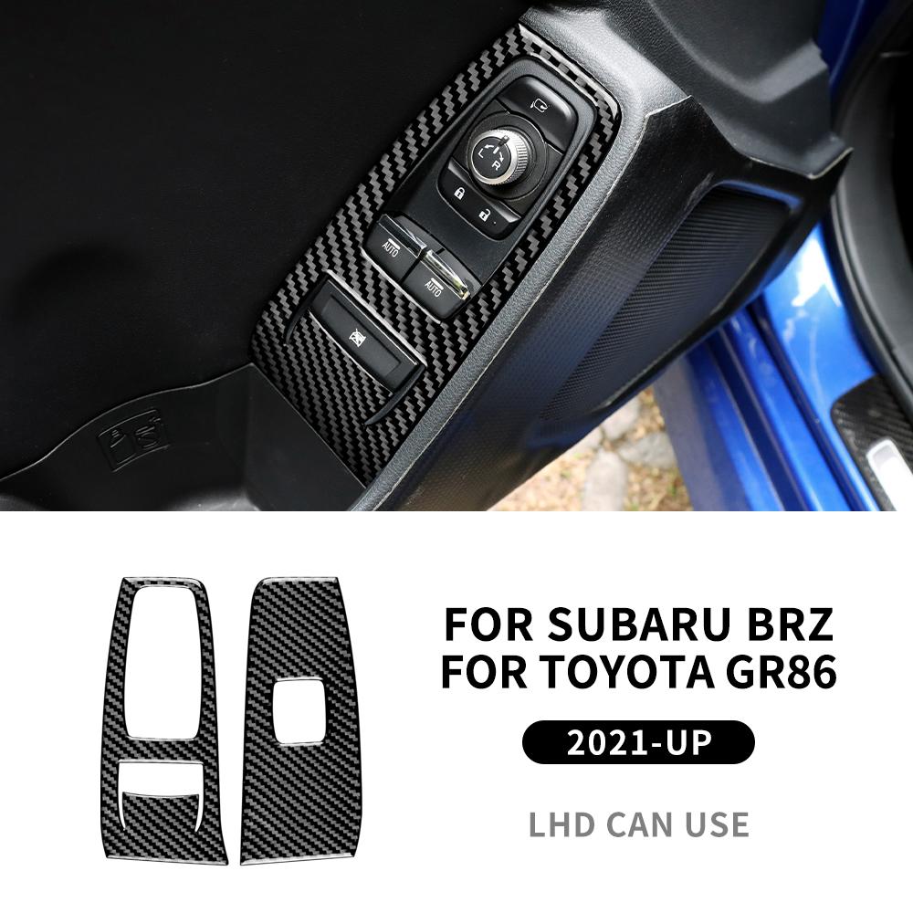 Real Carbon Fiber Car Door Window Switch Button Panel Trim Sticker For Subaru BRZ Toyota GR86 LHD RHD Accessories