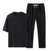 Men's  Summer Fashion Loose Large Size Ice Silk Suit Classic Crewneck Casual Solid Color High-quality Two-piece Set