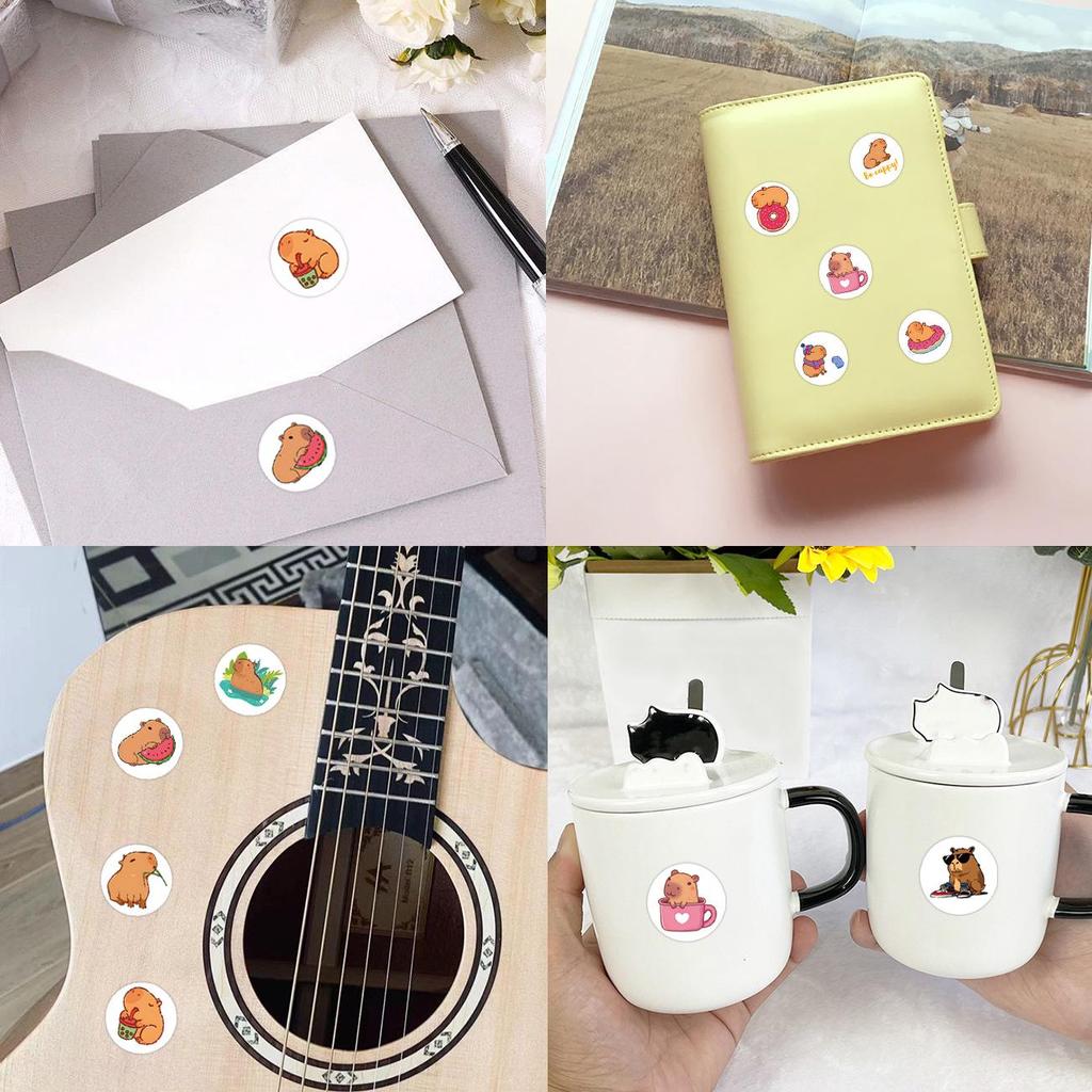 Cartoon Capybara Stickers (500/Roll) - Kids' Rewards, Colorful Notebook, Guitar Decorations