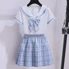 Летний костюм для девочек с клетчатой юбкой: Костюм-двойка в стиле колледжа JK для учеников начальной и средней школы