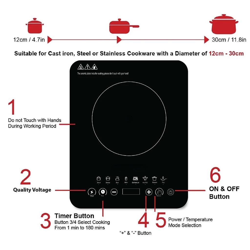 2200 Вт Многофункциональная индукционная плита Сенсорный экран Стеклянная панель Нагревательная плита Кухонный прибор для приготовления пищи